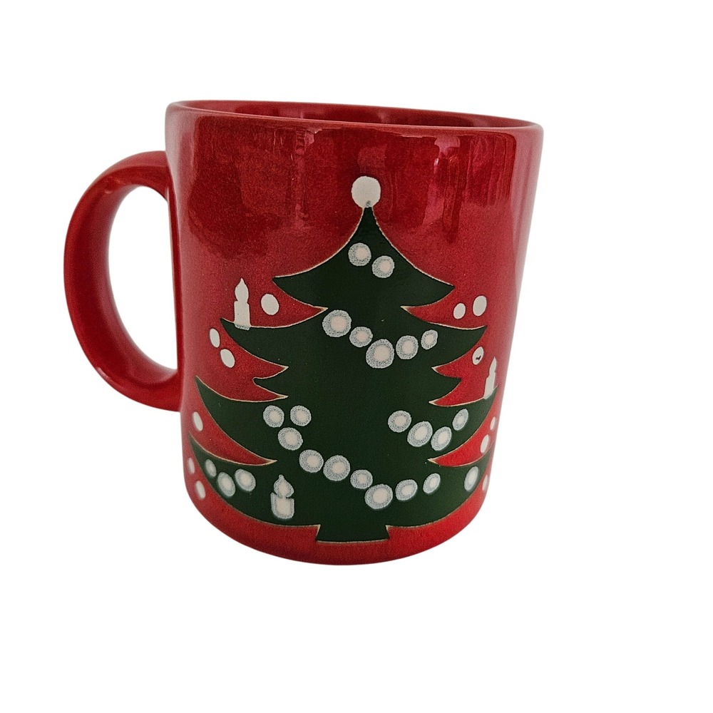 Waechtersbach Germany Red Christmas Tree Coffee Mug Vintage Holiday Read desc